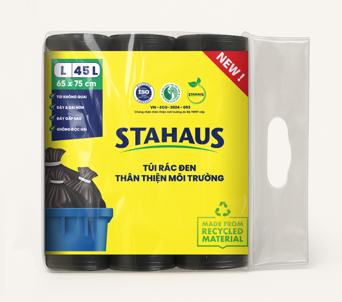 Túi rác TTMT Stahaus (đen) size L 65x75cm (45L) 3 cuộn/ 1kg